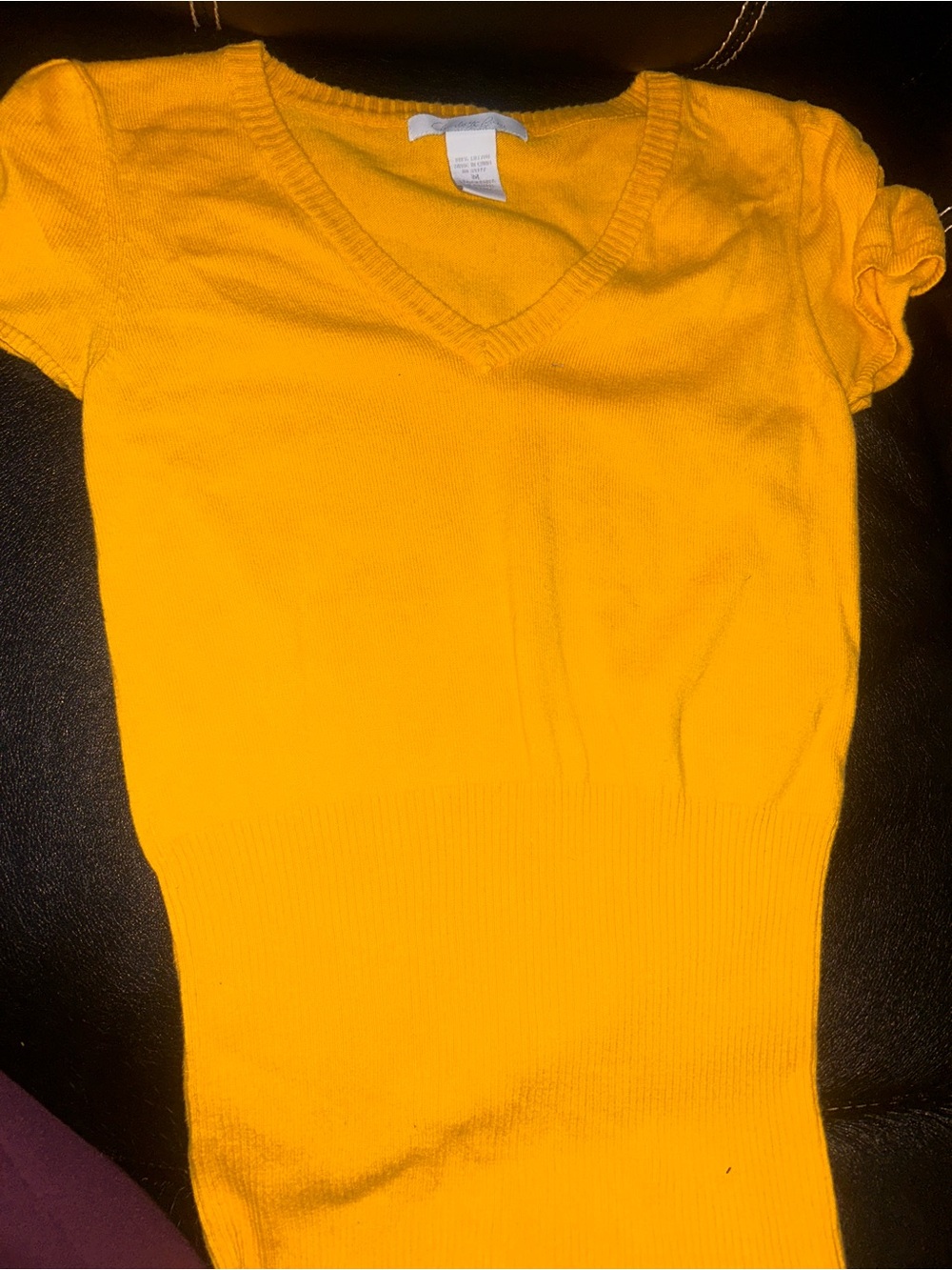 Charlotte Russe Girls' Bright Yellow V-Neck Short Sleeve Sweater Top